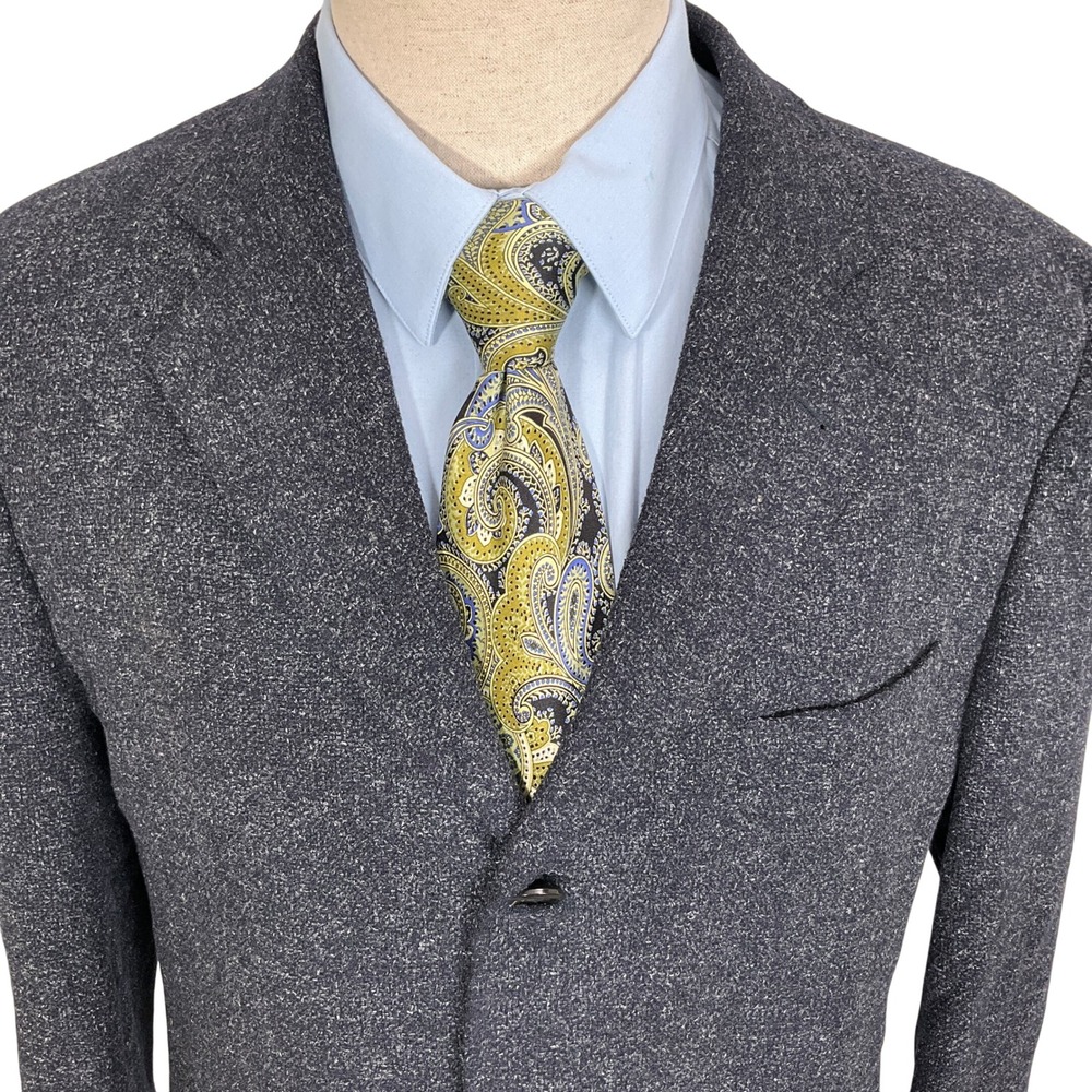Corneliani Blazer Mens‎ 40R Charcoal Blue 3 Button Cashmere Flax Italy Jacket